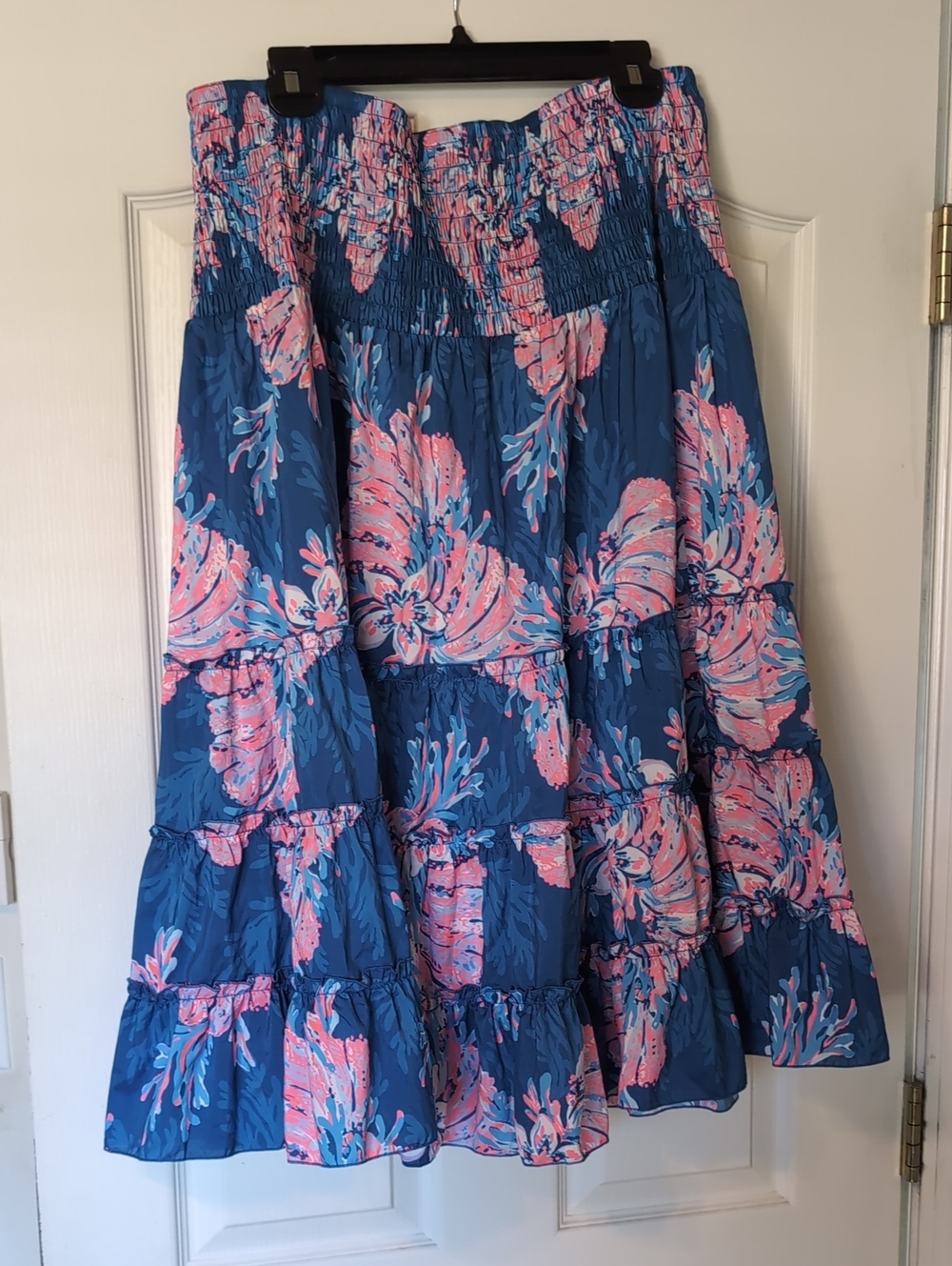 Lilly Pulitzer Blue & Pink Floral Tiered Maxi Skirt